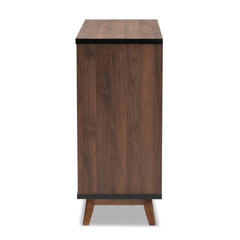 Image of BAXTON STUDIO MARGO MID-CENTURY MODERN TWO-TONE WALNUT BROWN AND BLACK FINISHED WOOD WINE STORAGE CABINET