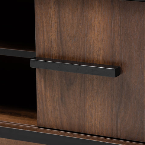 Image of BAXTON STUDIO MARGO MID-CENTURY MODERN TWO-TONE WALNUT BROWN AND BLACK FINISHED WOOD WINE STORAGE CABINET