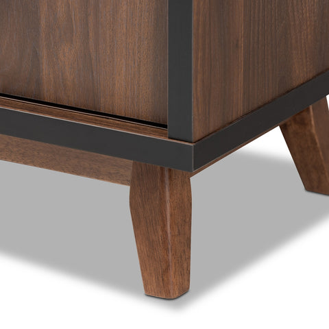 Image of BAXTON STUDIO MARGO MID-CENTURY MODERN TWO-TONE WALNUT BROWN AND BLACK FINISHED WOOD WINE STORAGE CABINET