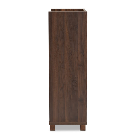 Image of BAXTON STUDIO CARRIE TRANSITIONAL FARMHOUSE WALNUT BROWN FINISHED WOOD WINE STORAGE CABINET