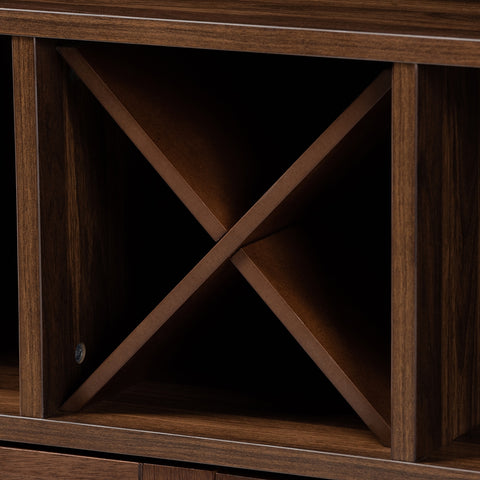 Image of BAXTON STUDIO CARRIE TRANSITIONAL FARMHOUSE WALNUT BROWN FINISHED WOOD WINE STORAGE CABINET