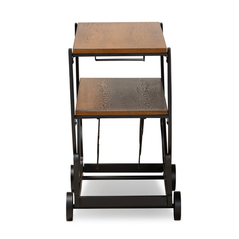 Image of BAXTON STUDIO TRIESTA ANTIQUED VINTAGE INDUSTRIAL METAL AND WOOD WHEELED WINE RACK CART