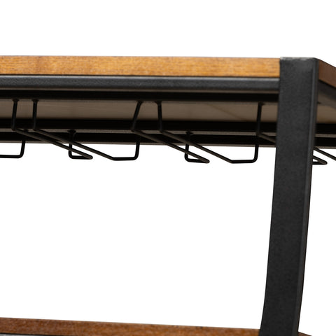 Image of BAXTON STUDIO TRIESTA ANTIQUED VINTAGE INDUSTRIAL METAL AND WOOD WHEELED WINE RACK CART