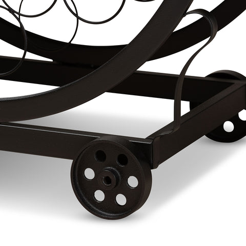 Image of BAXTON STUDIO TRIESTA ANTIQUED VINTAGE INDUSTRIAL METAL AND WOOD WHEELED WINE RACK CART