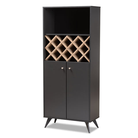 Image of BAXTON STUDIO SERAFINO MID-CENTURY MODERN DARK GREY AND OAK FINISHED WOOD WINE CABINET