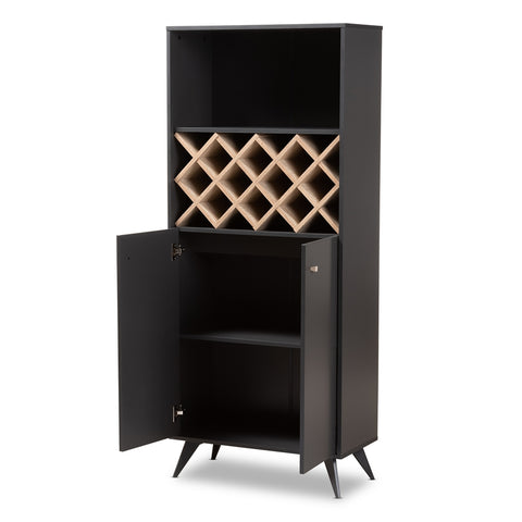 Image of BAXTON STUDIO SERAFINO MID-CENTURY MODERN DARK GREY AND OAK FINISHED WOOD WINE CABINET