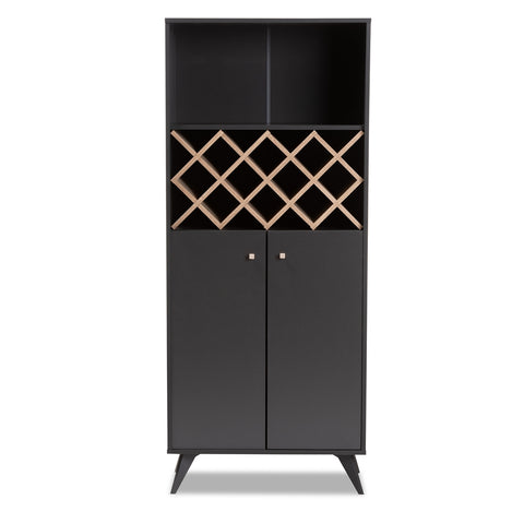 Image of BAXTON STUDIO SERAFINO MID-CENTURY MODERN DARK GREY AND OAK FINISHED WOOD WINE CABINET