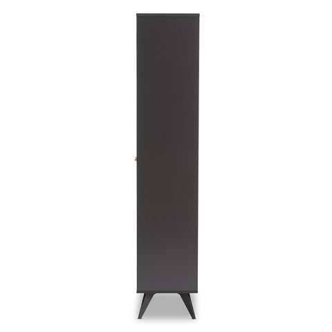 Image of BAXTON STUDIO SERAFINO MID-CENTURY MODERN DARK GREY AND OAK FINISHED WOOD WINE CABINET