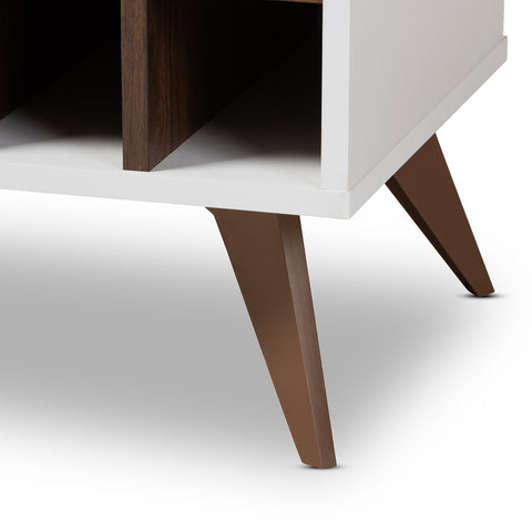 Image of BAXTON STUDIO PIETRO MID-CENTURY MODERN WHITE AND BROWN FINISHED WINE CABINET
