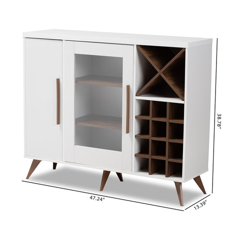 Image of BAXTON STUDIO PIETRO MID-CENTURY MODERN WHITE AND BROWN FINISHED WINE CABINET