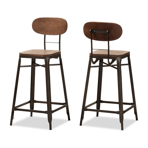 Image of BAXTON STUDIO VAREK VINTAGE RUSTIC INDUSTRIAL STYLE BAMBOO AND RUST-FINISHED STEEL STACKABLE COUNTER STOOL SET OF 2