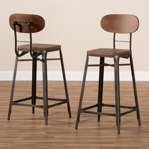 Image of BAXTON STUDIO VAREK VINTAGE RUSTIC INDUSTRIAL STYLE BAMBOO AND RUST-FINISHED STEEL STACKABLE COUNTER STOOL SET OF 2