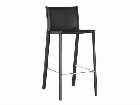 Image of BAXTON STUDIO BLACK LEATHER BAR STOOL (SET OF 2)