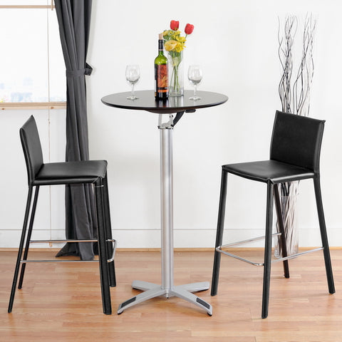 Image of BAXTON STUDIO BLACK LEATHER BAR STOOL (SET OF 2)