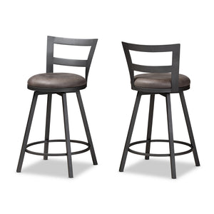 BAXTON STUDIO ARJEAN RUSTIC AND INDUSTRIAL GREY FAUX LEATHER UPHOLSTERED PUB STOOL SET OF 2