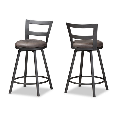 Image of BAXTON STUDIO ARJEAN RUSTIC AND INDUSTRIAL GREY FAUX LEATHER UPHOLSTERED PUB STOOL SET OF 2
