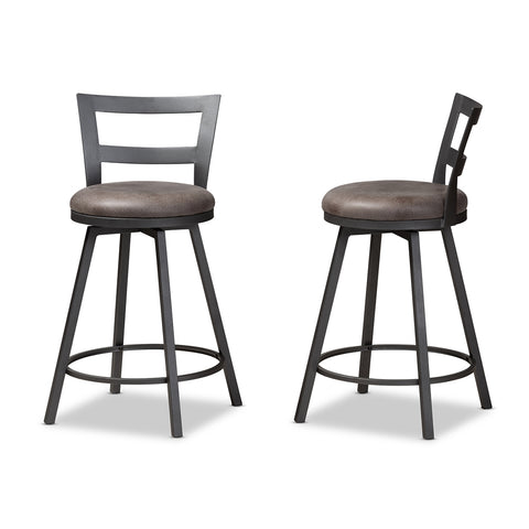 Image of BAXTON STUDIO ARJEAN RUSTIC AND INDUSTRIAL GREY FAUX LEATHER UPHOLSTERED PUB STOOL SET OF 2