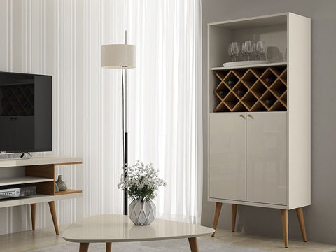 UTOPIA 10 BOTTLE WINE RACK CHINA STORAGE CLOSET WITH 4 SHELVES IN OFF WHITE AND MAPLE CREAM