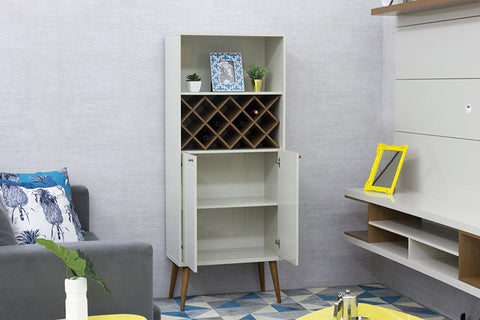 Image of UTOPIA 10 BOTTLE WINE RACK CHINA STORAGE CLOSET WITH 4 SHELVES IN OFF WHITE AND MAPLE CREAM