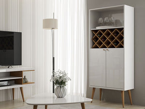 UTOPIA 10 BOTTLE WINE RACK CHINA STORAGE CLOSET WITH 4 SHELVES IN WHITE GLOSS AND MAPLE CREAM