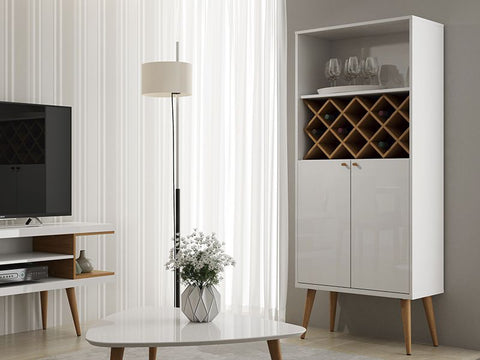 Image of UTOPIA 10 BOTTLE WINE RACK CHINA STORAGE CLOSET WITH 4 SHELVES IN WHITE GLOSS AND MAPLE CREAM