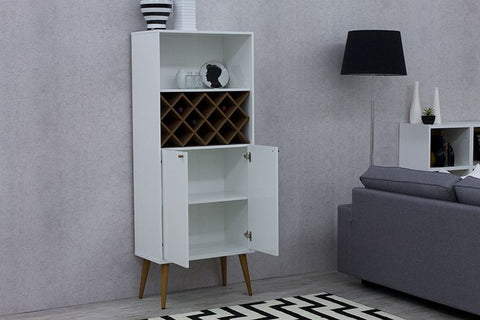 Image of UTOPIA 10 BOTTLE WINE RACK CHINA STORAGE CLOSET WITH 4 SHELVES IN WHITE GLOSS AND MAPLE CREAM