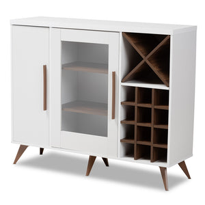 BAXTON STUDIO PIETRO MID-CENTURY MODERN WHITE AND BROWN FINISHED WINE CABINET