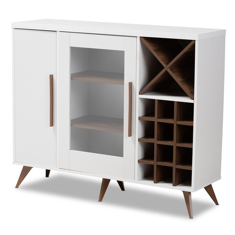 BAXTON STUDIO PIETRO MID-CENTURY MODERN WHITE AND BROWN FINISHED WINE CABINET