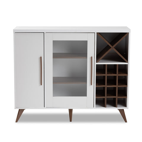 Image of BAXTON STUDIO PIETRO MID-CENTURY MODERN WHITE AND BROWN FINISHED WINE CABINET