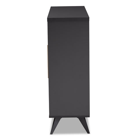 Image of BAXTON STUDIO PIETRO MID-CENTURY MODERN DARK GREY AND OAK FINISHED WINE CABINET