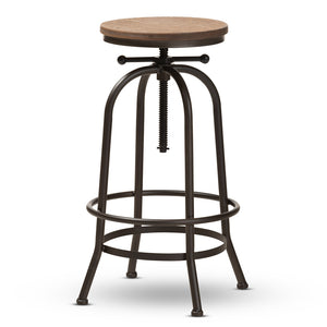 BAXTON STUDIO ALINE VINTAGE RUSTIC INDUSTRIAL STYLE WOOD AND RUST-FINISHED STEEL ADJUSTABLE SWIVEL BAR STOOL