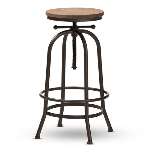 Image of BAXTON STUDIO ALINE VINTAGE RUSTIC INDUSTRIAL STYLE WOOD AND RUST-FINISHED STEEL ADJUSTABLE SWIVEL BAR STOOL