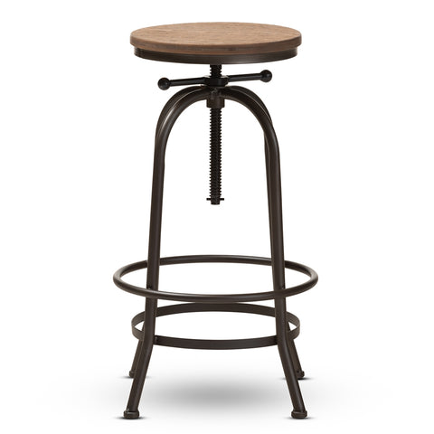 Image of BAXTON STUDIO ALINE VINTAGE RUSTIC INDUSTRIAL STYLE WOOD AND RUST-FINISHED STEEL ADJUSTABLE SWIVEL BAR STOOL