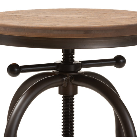 Image of BAXTON STUDIO ALINE VINTAGE RUSTIC INDUSTRIAL STYLE WOOD AND RUST-FINISHED STEEL ADJUSTABLE SWIVEL BAR STOOL