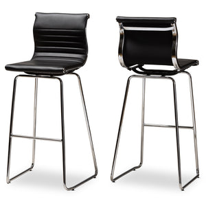BAXTON STUDIO GIORGIO MODERN AND CONTEMPORARY BLACK FAUX LEATHER UPHOLSTERED CHROME-FINISHED STEEL COUNTER STOOLS SET OF 2