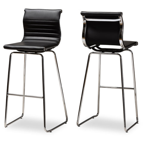 Image of BAXTON STUDIO GIORGIO MODERN AND CONTEMPORARY BLACK FAUX LEATHER UPHOLSTERED CHROME-FINISHED STEEL COUNTER STOOLS SET OF 2