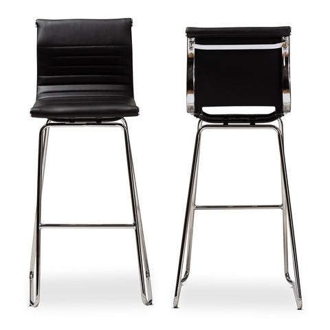 Image of BAXTON STUDIO GIORGIO MODERN AND CONTEMPORARY BLACK FAUX LEATHER UPHOLSTERED CHROME-FINISHED STEEL COUNTER STOOLS SET OF 2