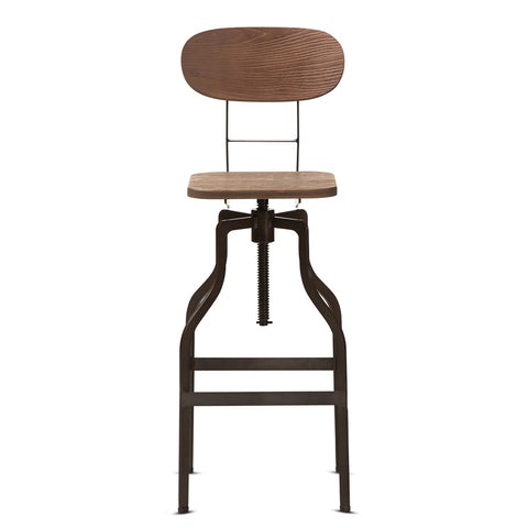 Image of BAXTON STUDIO VAREK VINTAGE RUSTIC INDUSTRIAL STYLE WOOD AND RUST-FINISHED STEEL ADJUSTABLE SWIVEL BAR STOOL