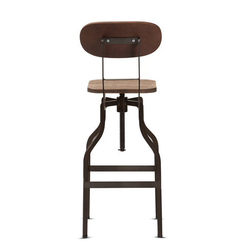 Image of BAXTON STUDIO VAREK VINTAGE RUSTIC INDUSTRIAL STYLE WOOD AND RUST-FINISHED STEEL ADJUSTABLE SWIVEL BAR STOOL