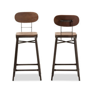 BAXTON STUDIO VAREK VINTAGE RUSTIC INDUSTRIAL STYLE BAMBOO AND RUST-FINISHED STEEL STACKABLE COUNTER STOOL SET OF 2