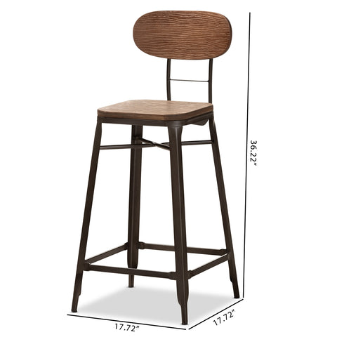 Image of BAXTON STUDIO VAREK VINTAGE RUSTIC INDUSTRIAL STYLE BAMBOO AND RUST-FINISHED STEEL STACKABLE COUNTER STOOL SET OF 2