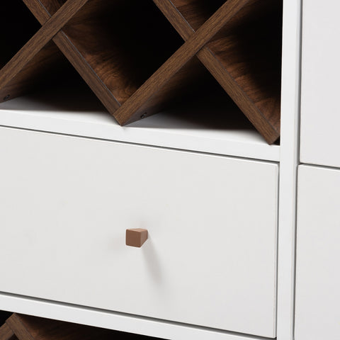 Image of BAXTON STUDIO SAVINO MID-CENTURY MODERN WHITE AND WALNUT FINISHED WOOD WINE CABINET