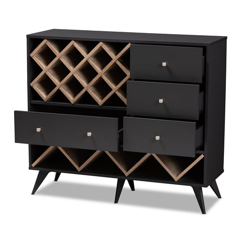 Image of BAXTON STUDIO SAVINO MID-CENTURY MODERN DARK GREY AND OAK FINISHED WOOD WINE CABINET