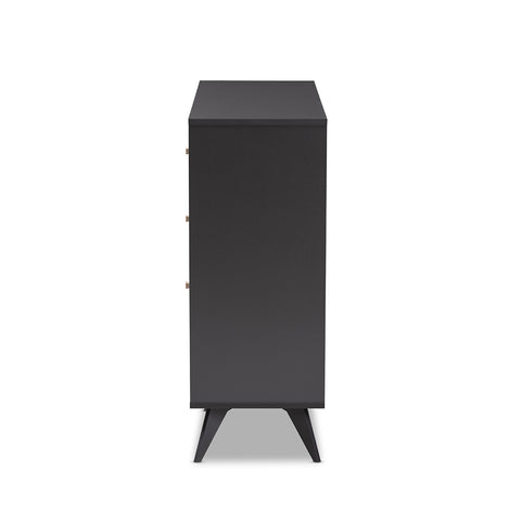 Image of BAXTON STUDIO SAVINO MID-CENTURY MODERN DARK GREY AND OAK FINISHED WOOD WINE CABINET