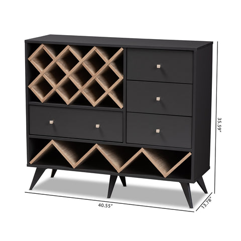 Image of BAXTON STUDIO SAVINO MID-CENTURY MODERN DARK GREY AND OAK FINISHED WOOD WINE CABINET