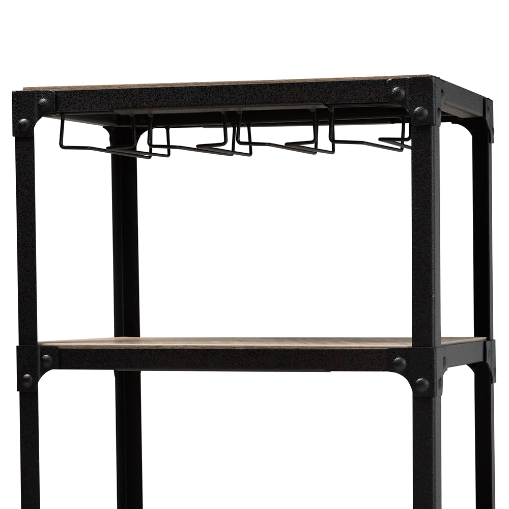 BAXTON STUDIO SWANSON RUSTIC INDUSTRIAL STYLE ANTIQUE BLACK TEXTURED METAL DISTRESSED OAK FINISHED WOOD MOBILE KITCHEN BAR WINE CART