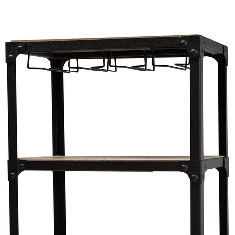 Image of BAXTON STUDIO SWANSON RUSTIC INDUSTRIAL STYLE ANTIQUE BLACK TEXTURED METAL DISTRESSED OAK FINISHED WOOD MOBILE KITCHEN BAR WINE CART