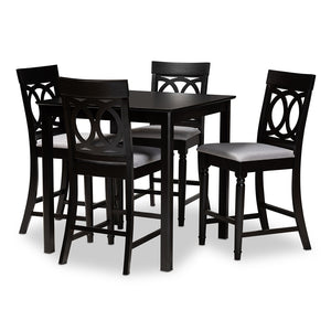 BAXTON STUDIO VERINA MODERN AND CONTEMPORARY GREY FABRIC UPHOLSTERED ESPRESSO BROWN FINISHED 5-PIECE WOOD PUB SET