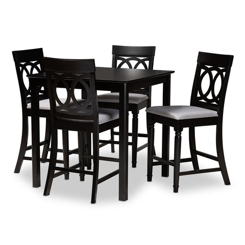 Image of BAXTON STUDIO VERINA MODERN AND CONTEMPORARY GREY FABRIC UPHOLSTERED ESPRESSO BROWN FINISHED 5-PIECE WOOD PUB SET