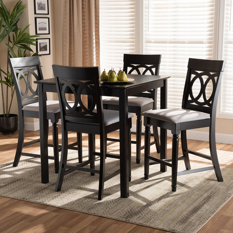 Image of BAXTON STUDIO VERINA MODERN AND CONTEMPORARY GREY FABRIC UPHOLSTERED ESPRESSO BROWN FINISHED 5-PIECE WOOD PUB SET